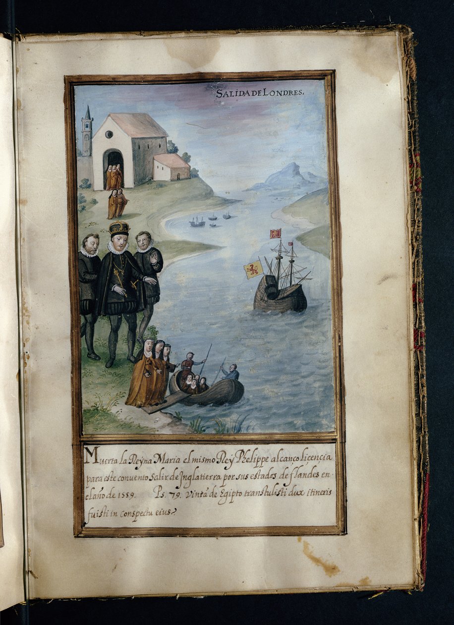 Wyjazd z Londynu, z historii peregrynacji sióstr Syjonu, spisanej w Lizbonie na początku XVII wieku autorstwa Portuguese School