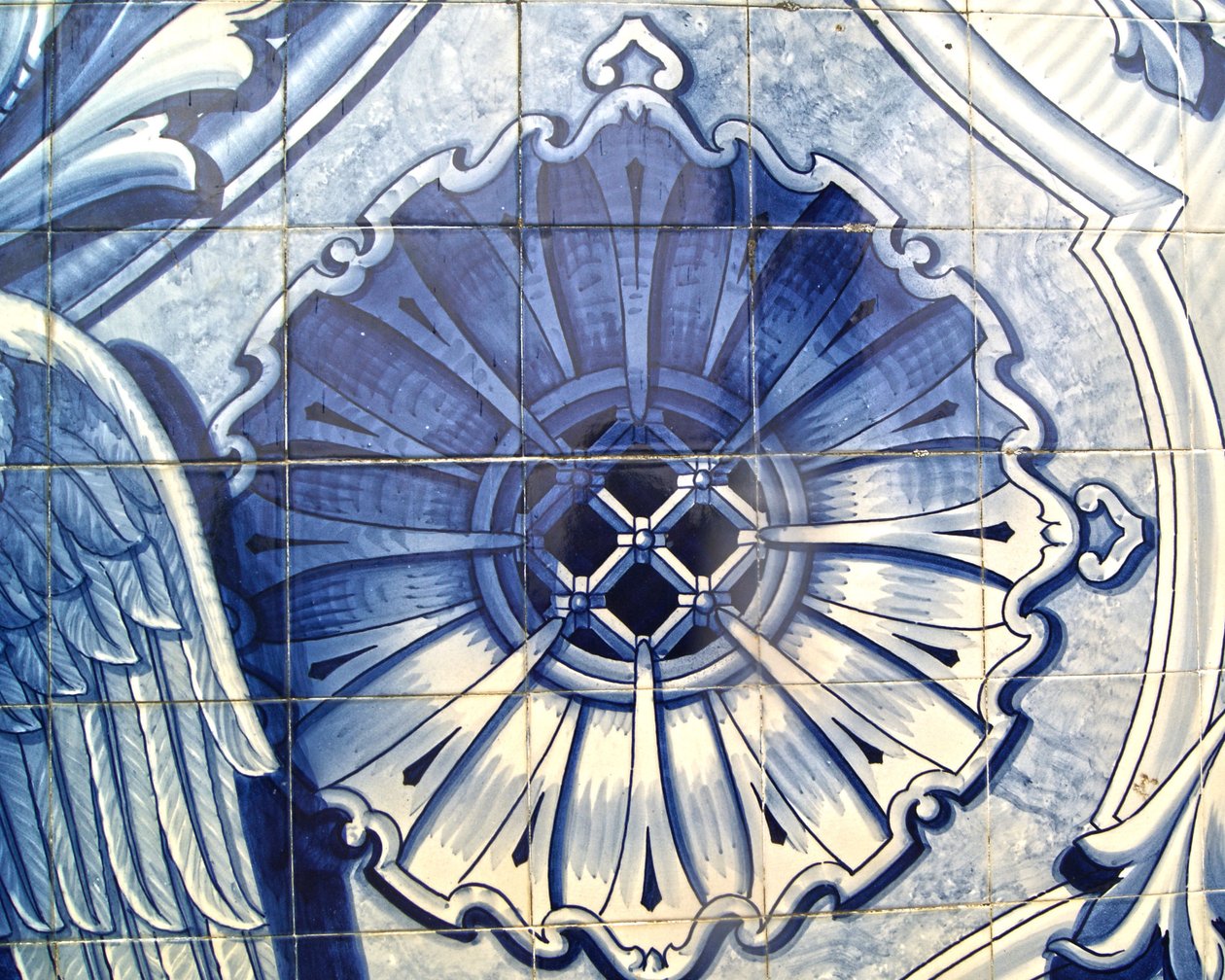 Fragment ozdobnego panelu przedstawiający Zwiastowanie, Lamego, Portugalia. 1738 (płytki ceramiczne) autorstwa Portuguese School