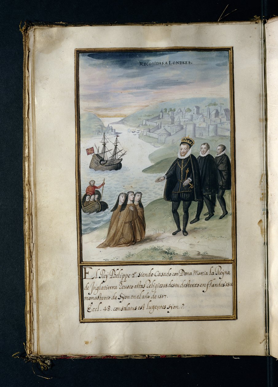 Sprowadzony z powrotem do Londynu, z historii peregrynacji sióstr Syon, skompilowanej w Lizbonie na początku XVII wieku autorstwa Portuguese School