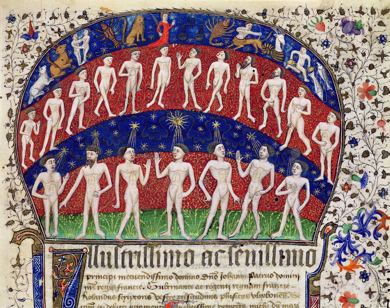 Fol.1 Znaki zodiaku i grupy mężczyzn, z „Fisiognomonia” Rolanda (welum) autorstwa Portuguese School