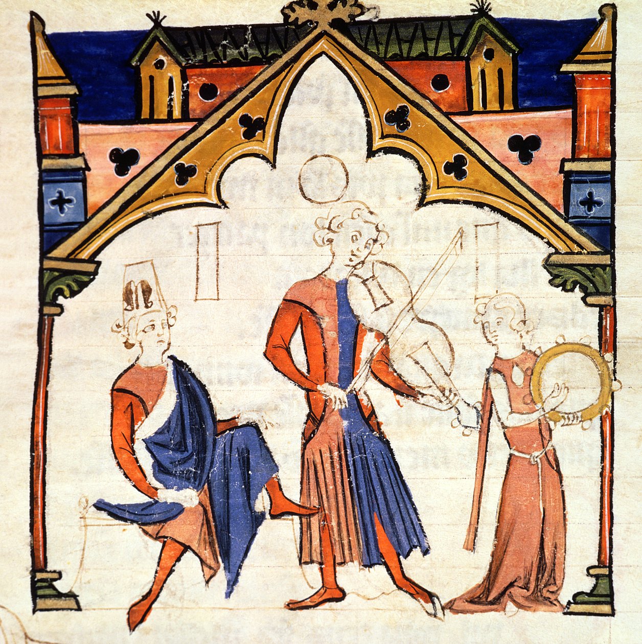 Fol.6r Muzycy grający na altówce i tamburynie z Chansonnier des Nobles autorstwa Portuguese School