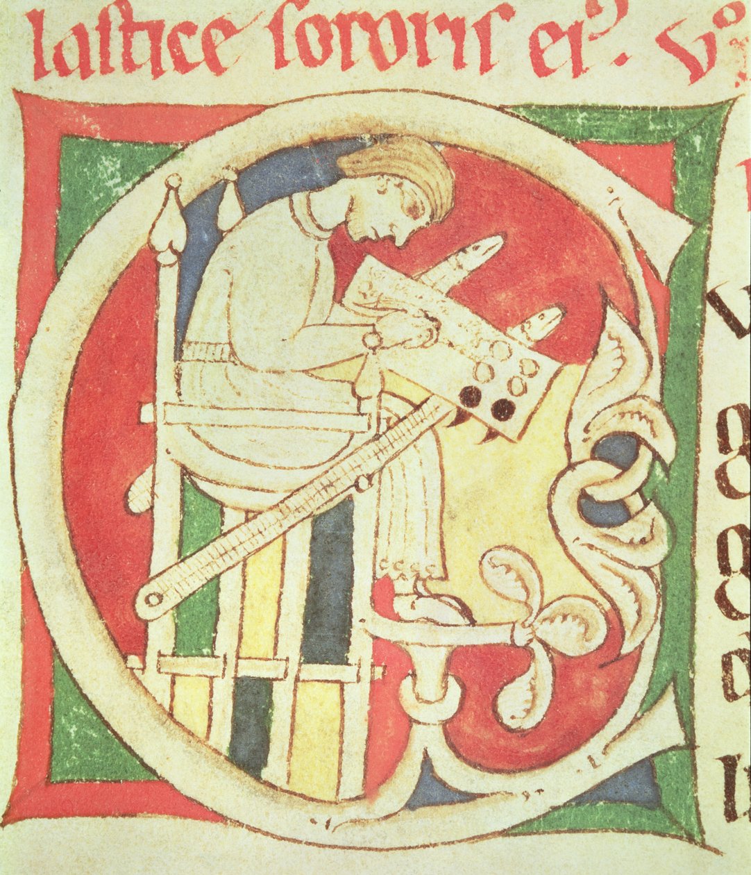 Ms 22 fol.139r Historyczny inicjał C przedstawiający pismo zakonne, z Vitae Sanctorum, Santa Cruz de Coimbra autorstwa Portuguese School