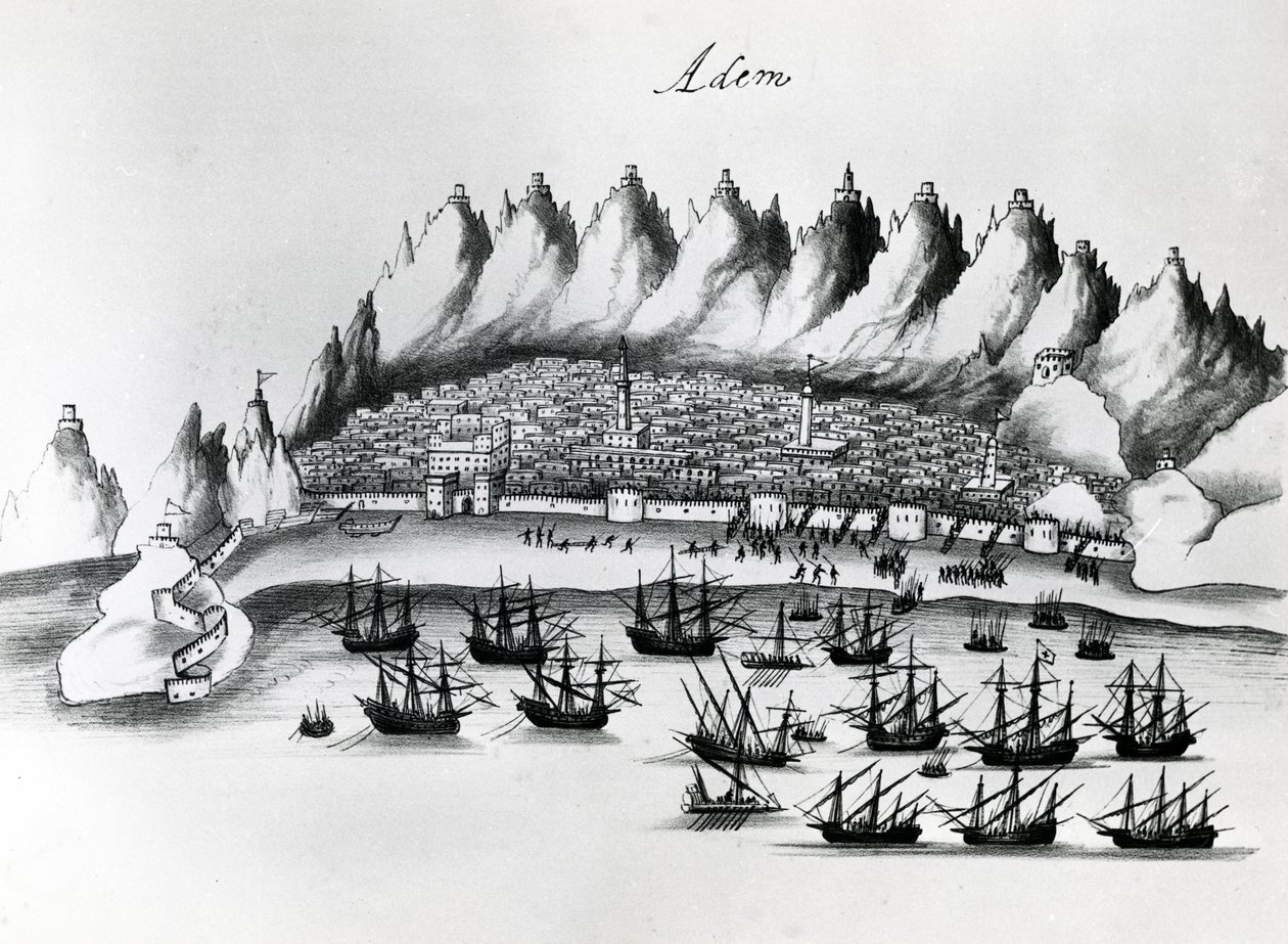 Portugalski szturm na Aden, ilustracja z Legends of India autorstwa Gaspara Correia, c.1858 autorstwa Portuguese School