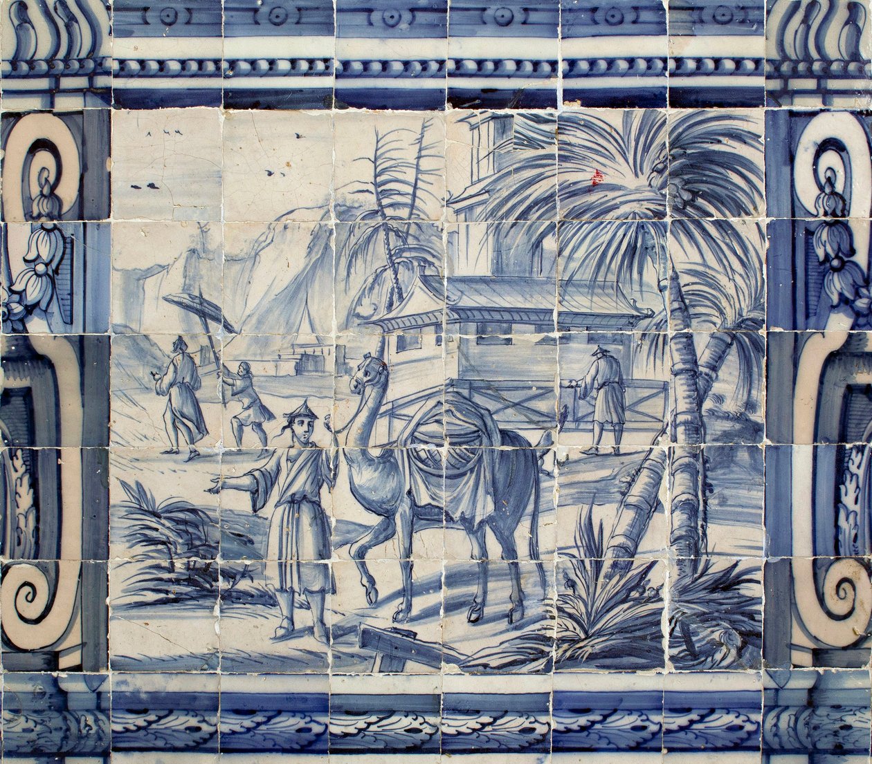 Scena z wielbłądem w Azji - Azulejos, malowany fajans autorstwa Portuguese School