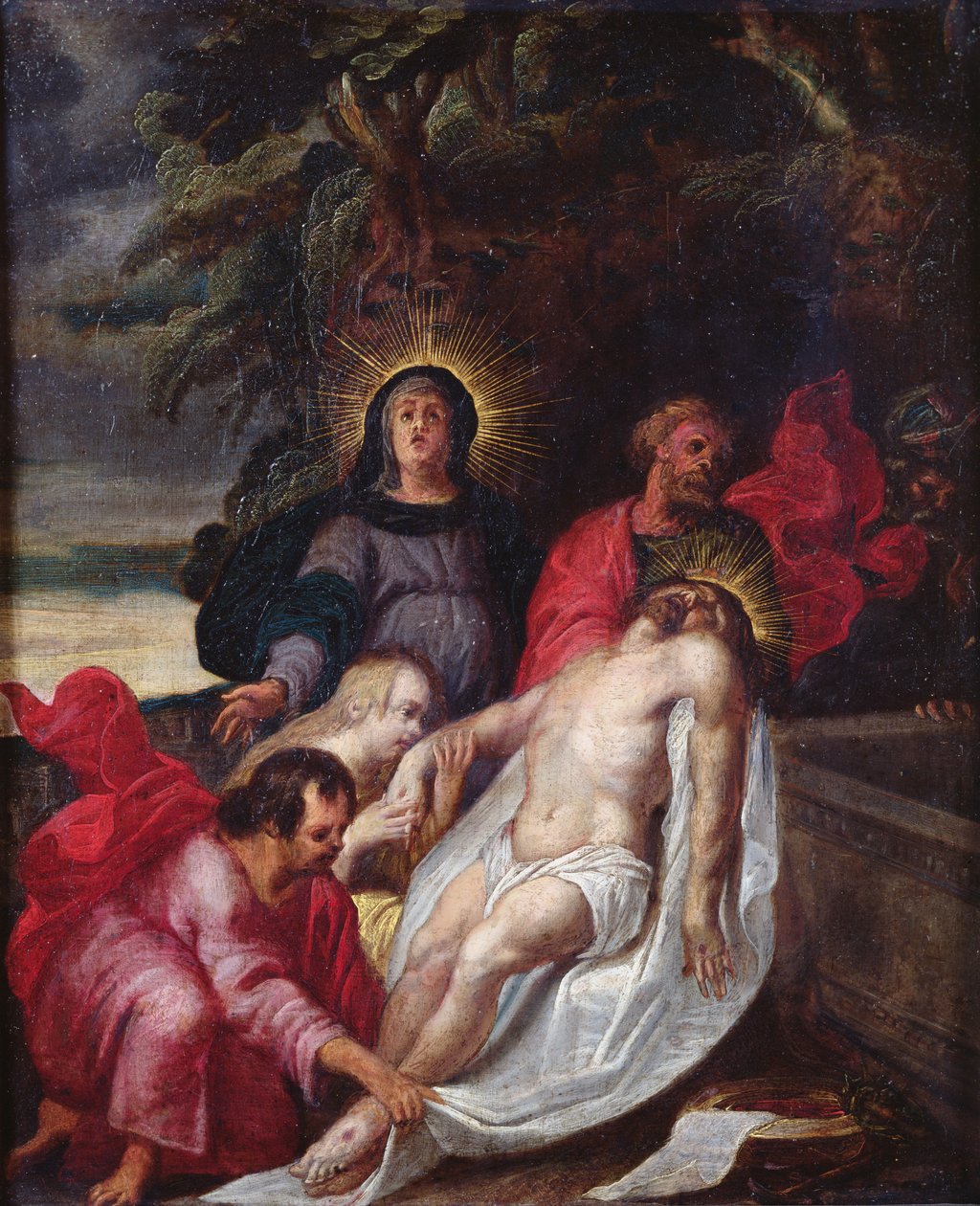 Złożenie do grobu Chrystusa, 1699 (olej na miedzi) autorstwa Portuguese School