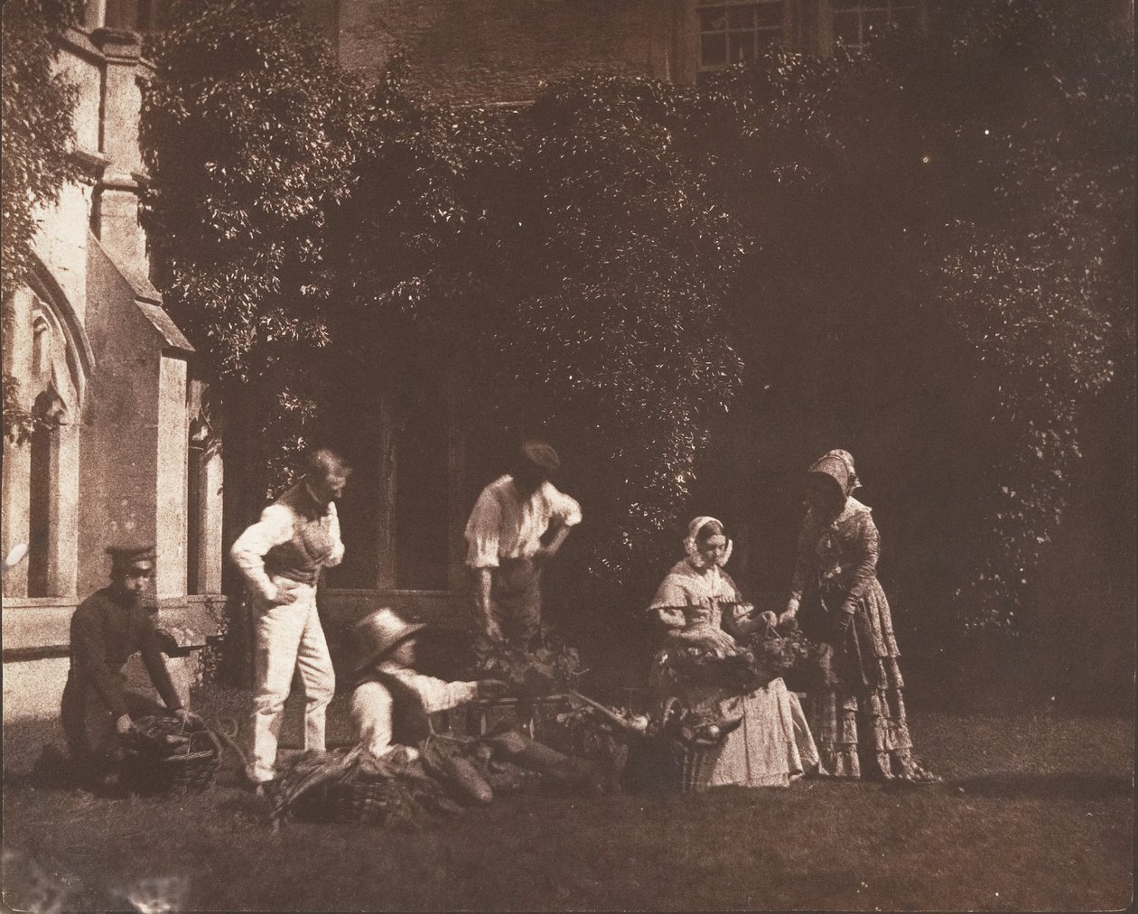 Sprzedawcy owoców, ca. 1845. autorstwa Possibly by William Henry Fox Talbot.