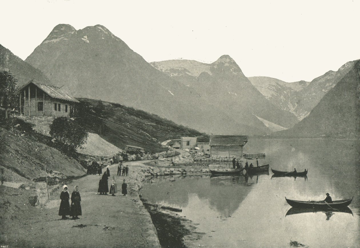 Mundal, nad Fjaerlandsfjorden, Sogn, Norwegia, 1895. autorstwa Poulton and Co