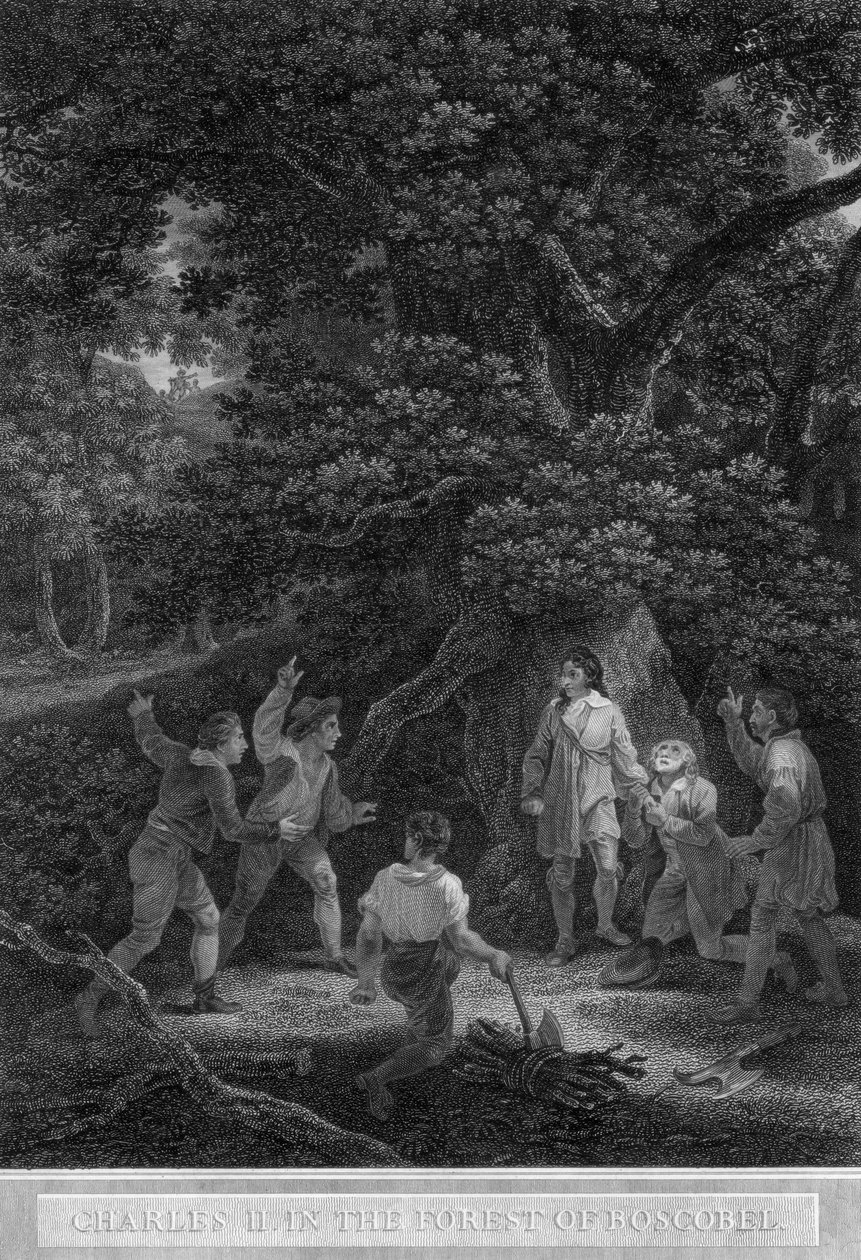 Karol II w lesie Boscobel, 1651. autorstwa Pouney and Rhodes