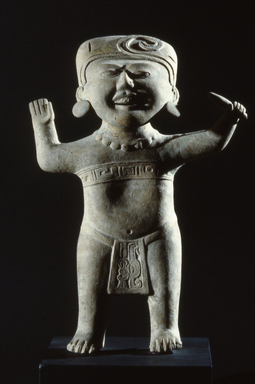 Statuetka Totonac z uśmiechniętą twarzą, ze stanu Veracruz, okres późnego klasycyzmu autorstwa Pre Columbian