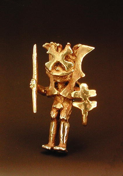 Wisior zamaskowanej postaci z Doliny Cauca, Kolumbia (złoto) autorstwa Pre Columbian Pre Columbian