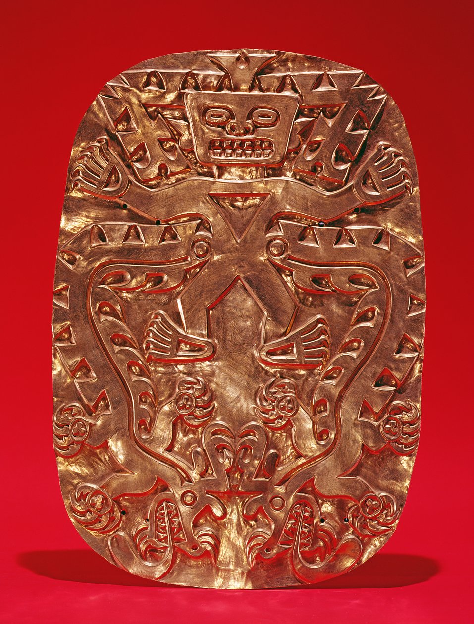 Wytłoczona tablica przedstawiająca boga krokodyla, z Sitio Conte, prowincja Cocle, Panama, styl Late Cocle (złoto) autorstwa Pre Columbian