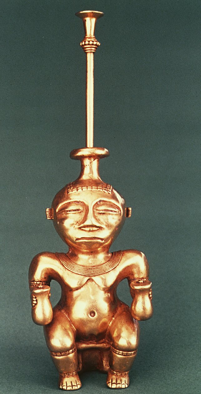 Pojemnik na wapno z odlewanego złota, Quimbaya autorstwa Pre Columbian