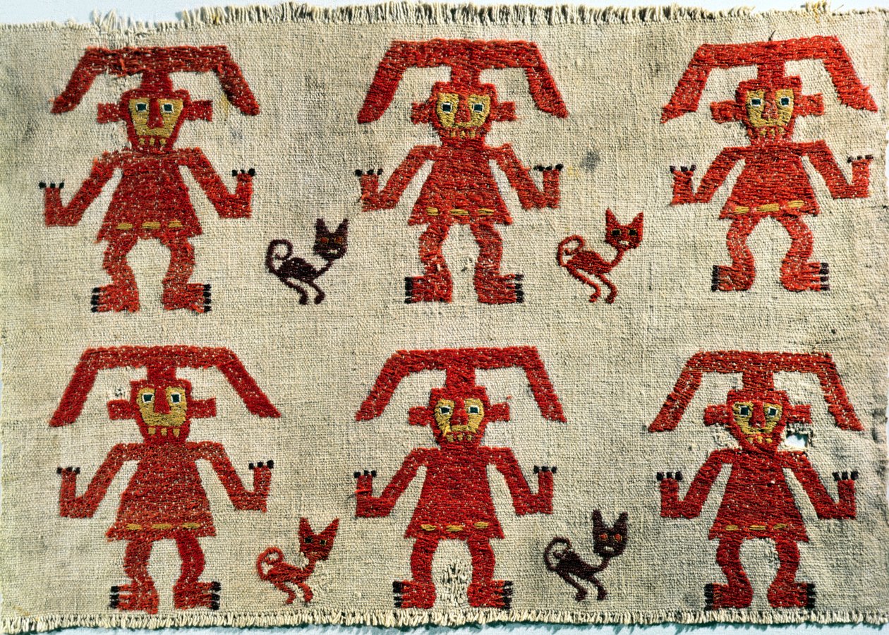 Próbka tkaniny Lambayeque z rysunkiem, Chimu (tekstylia) autorstwa Pre Columbian