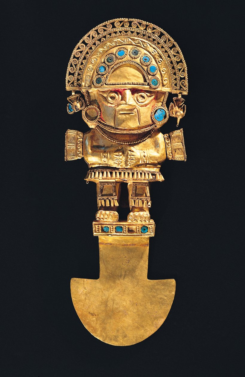 Tumi czyli nóż ceremonialny w kształcie Naylamp, Chimu (złota i kamienie półszlachetne) autorstwa Pre Columbian