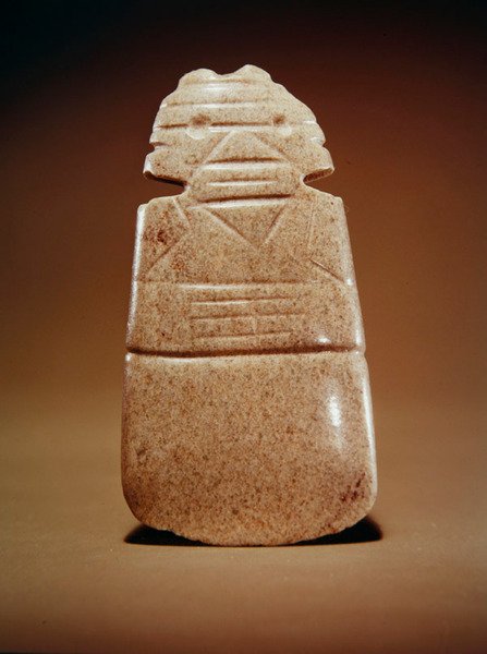 Antropomorficzny bóg z siekierą, z Guacimo, obszar Linea Vieja (nakrapiany średni zielony jadeit) autorstwa Pre Columbian Pre Columbian