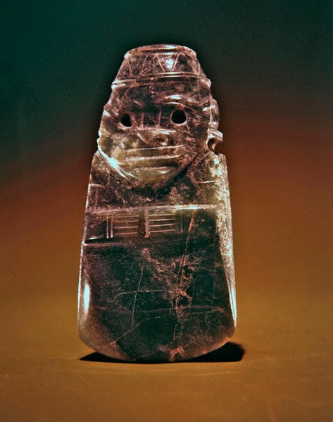 Topór bóg o twarzy podobnej do małpy, z Guacimo, okolice Linea Vieja (przezroczysty, cętkowany jadeit w kolorze morskiej zieleni) autorstwa Pre Columbian Pre Columbian