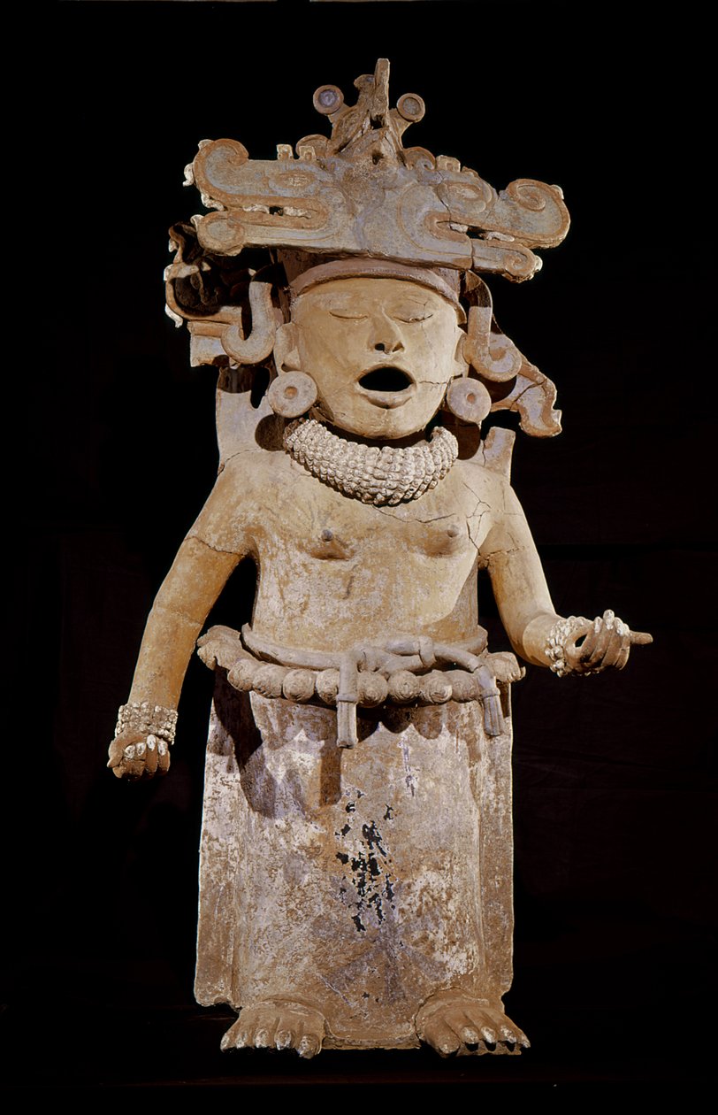Figurka Cihuateotl przedstawiająca kobietę zmarłą przy porodzie, Remojadas Style, z Tlalixcoyan, Vera Cruz (ceramika) autorstwa Pre Columbian Pre Columbian