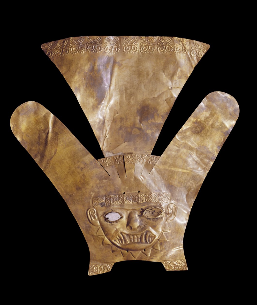 Ozdoba głowy przedstawiająca bóstwo z pióropuszem, styl Mochica (złoto) autorstwa Pre Columbian Pre Columbian