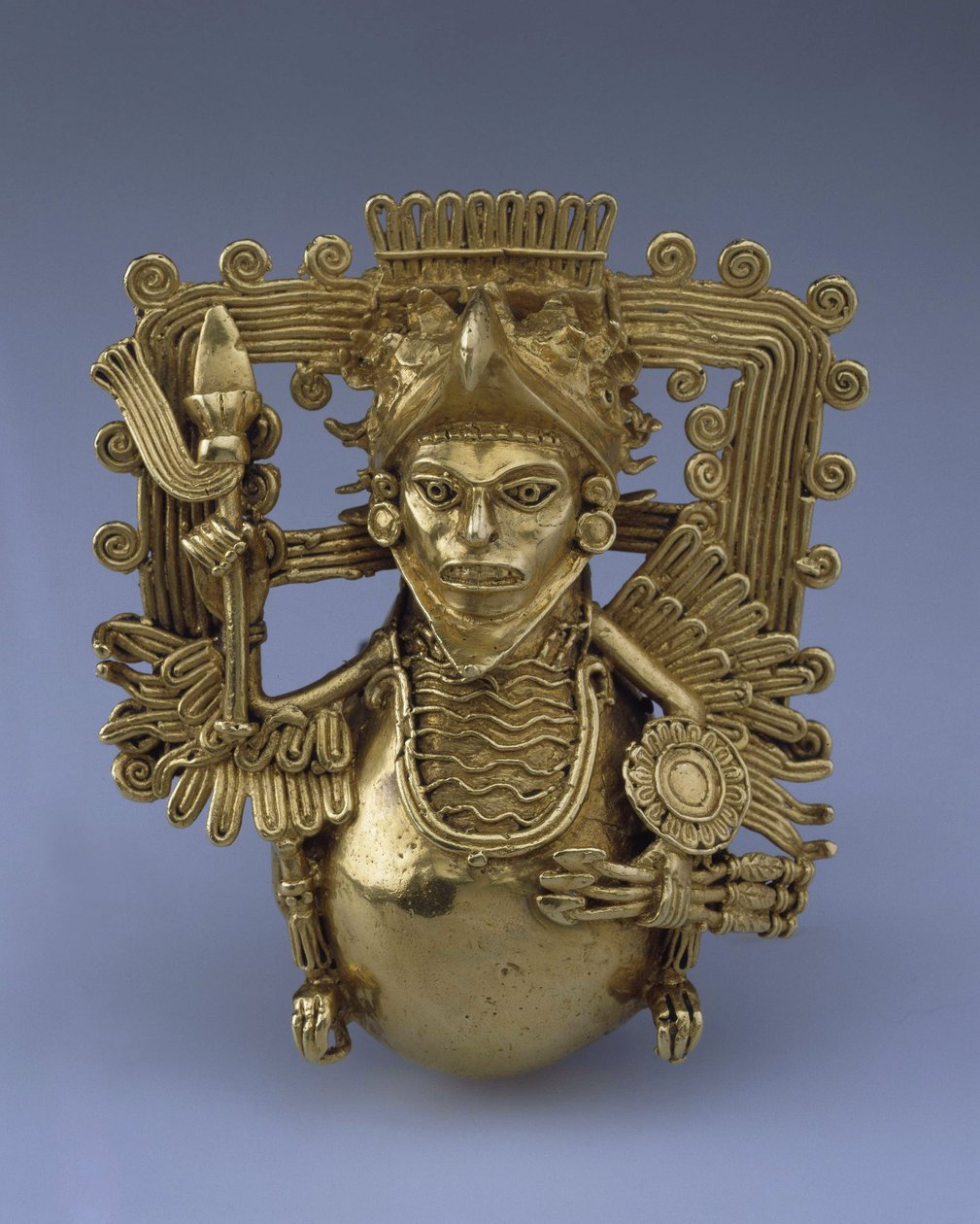 Wisiorek dzwon w formie orła wojownika ze sztuki prekolumbijskiej, koniec XV w. - Złoto, H 9 - Państwowy Ermitaż, St. Petersburg autorstwa Pre Columbian