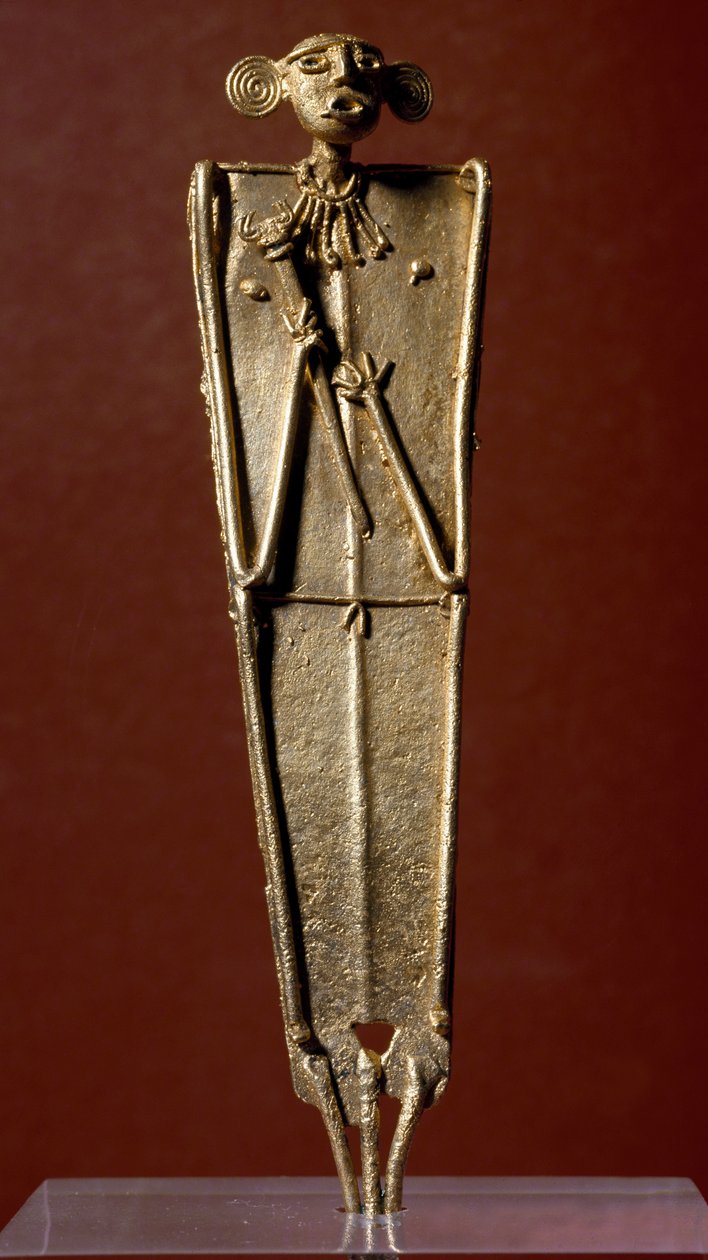 Sztuka przedkolumbijska, cywilizacja Muisca: statuetka kobiety (Tango) w złocie. XV-XVII wiek. Bogota, Museo de Oro, Kolumbia autorstwa Pre Columbian
