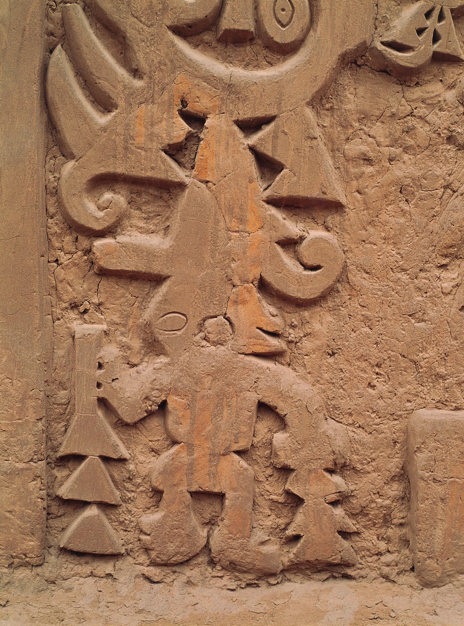 Detal płaskorzeźb w świątyni Huaca el Dragon (kamień) autorstwa Pre Columbian Pre Columbian