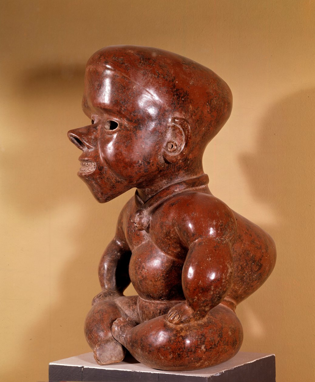 Sztuka prekolumbijska: statuetka siedzącego nagiego garbusa. Od Colimy. Cywilizacja wybrzeży zachodnich. 300-1250 n.e. Muzeum Archeologiczne Guadalajara autorstwa Pre Columbian Pre Columbian