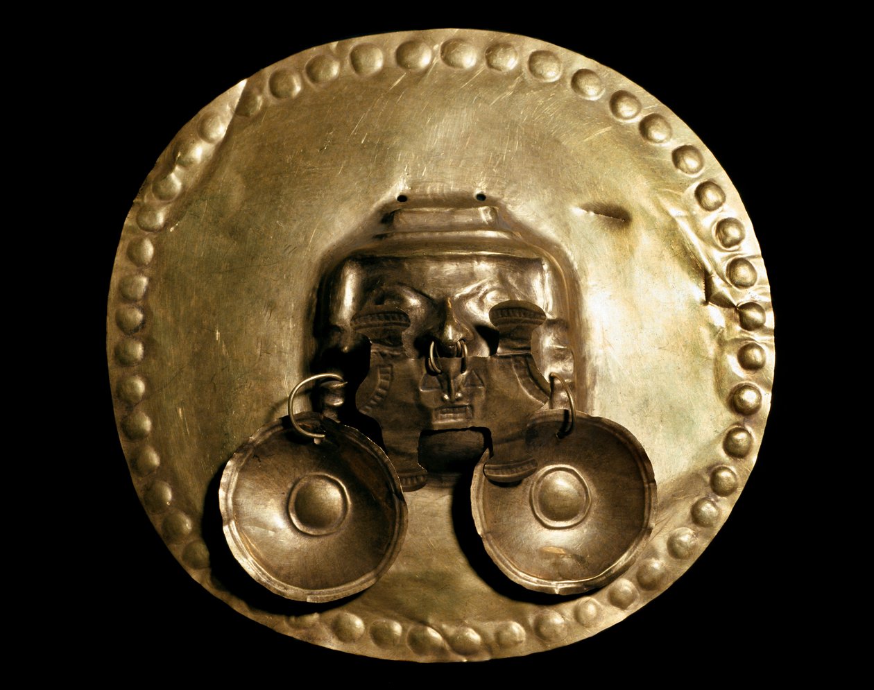 Cywilizacja przedkolumbijska Calima: złoty pektorał. Bogota VII-XV w., Museo de Oro Colombia autorstwa Pre Columbian Pre Columbian