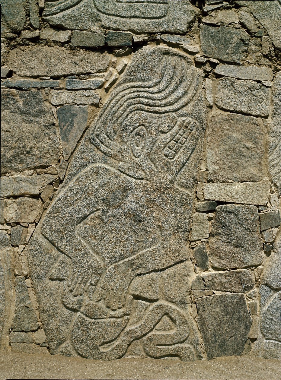 Ściana z płaskorzeźbą wojownika autorstwa Pre Columbian Pre Columbian