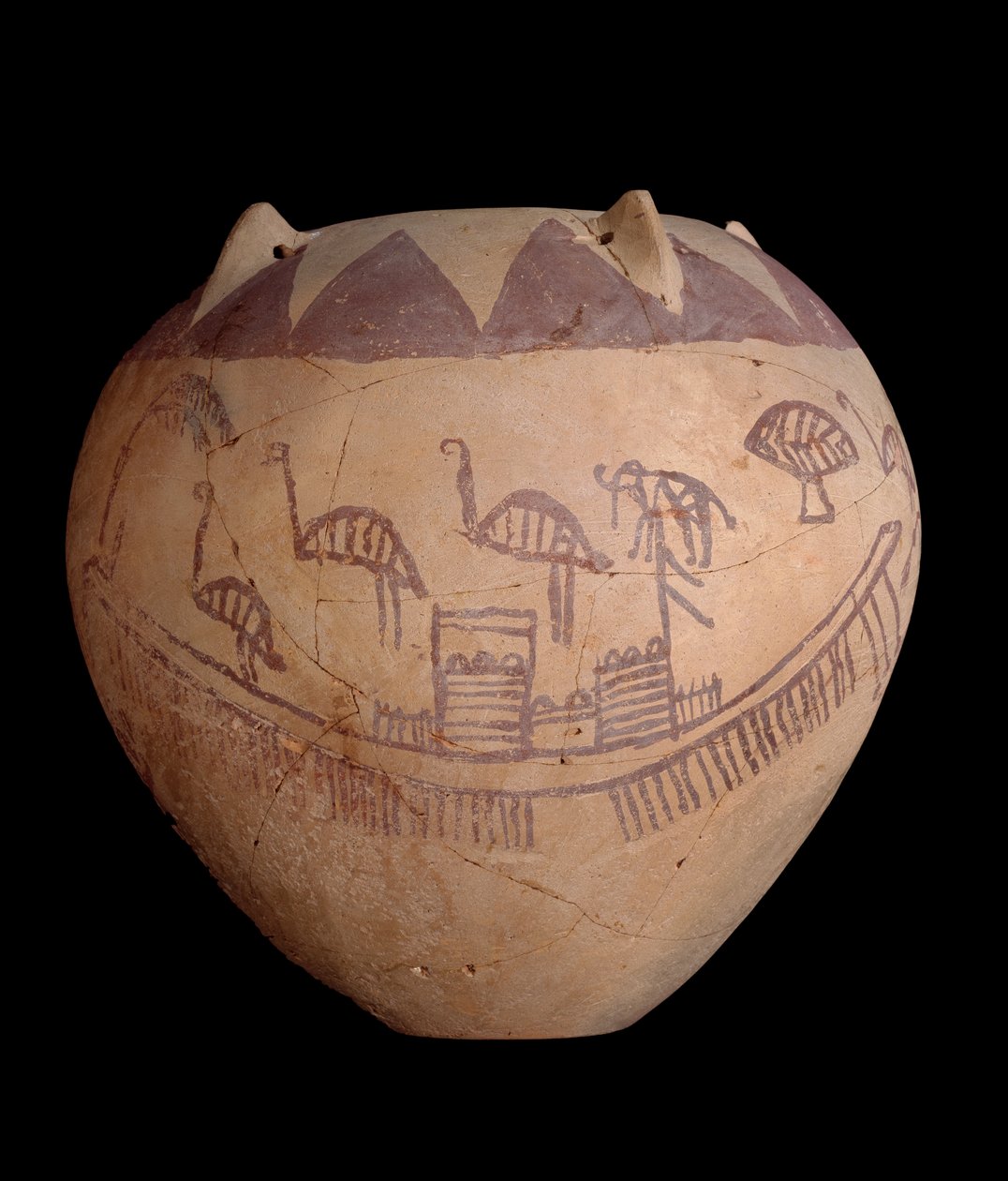 Wypalany gliniany słoik z malowaną dekoracją, w tym łodzie i zwierzęta, ok. 3400-3300 pne (glina) autorstwa Predynastic Period Egyptian