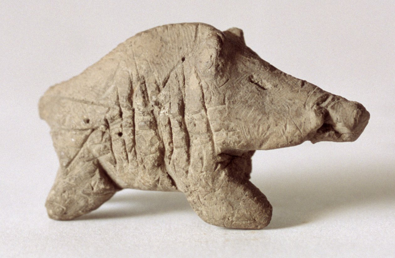 Figurka małego dzika, z Tappeh Sarab, Iran, ok. VI tysiąclecie p.n.e. (glina) autorstwa Prehistoric