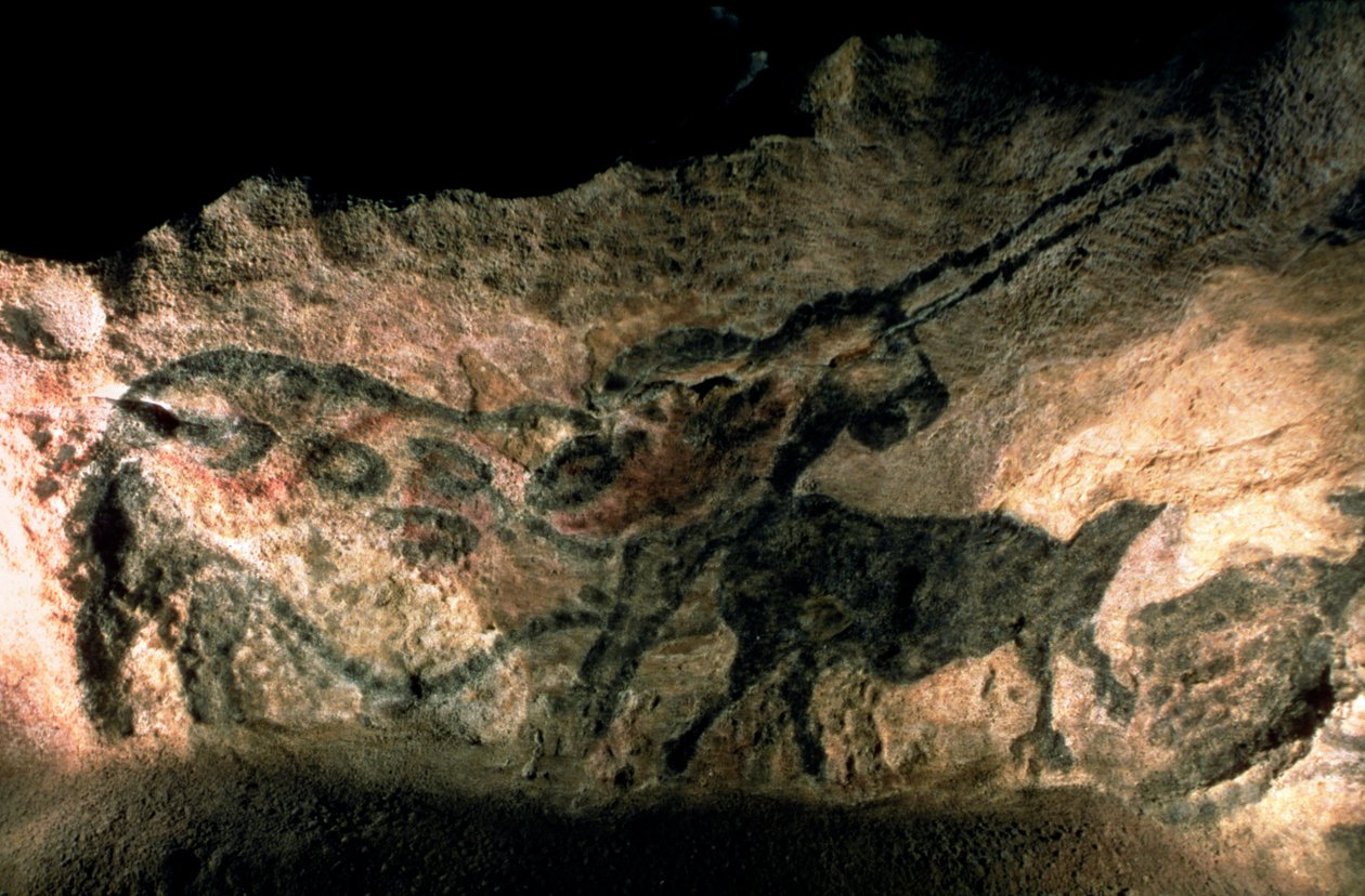 Malowidło naskalne przedstawiające rogate zwierzę, ok. 17000 pne (malarstwo jaskiniowe) autorstwa Prehistoric
