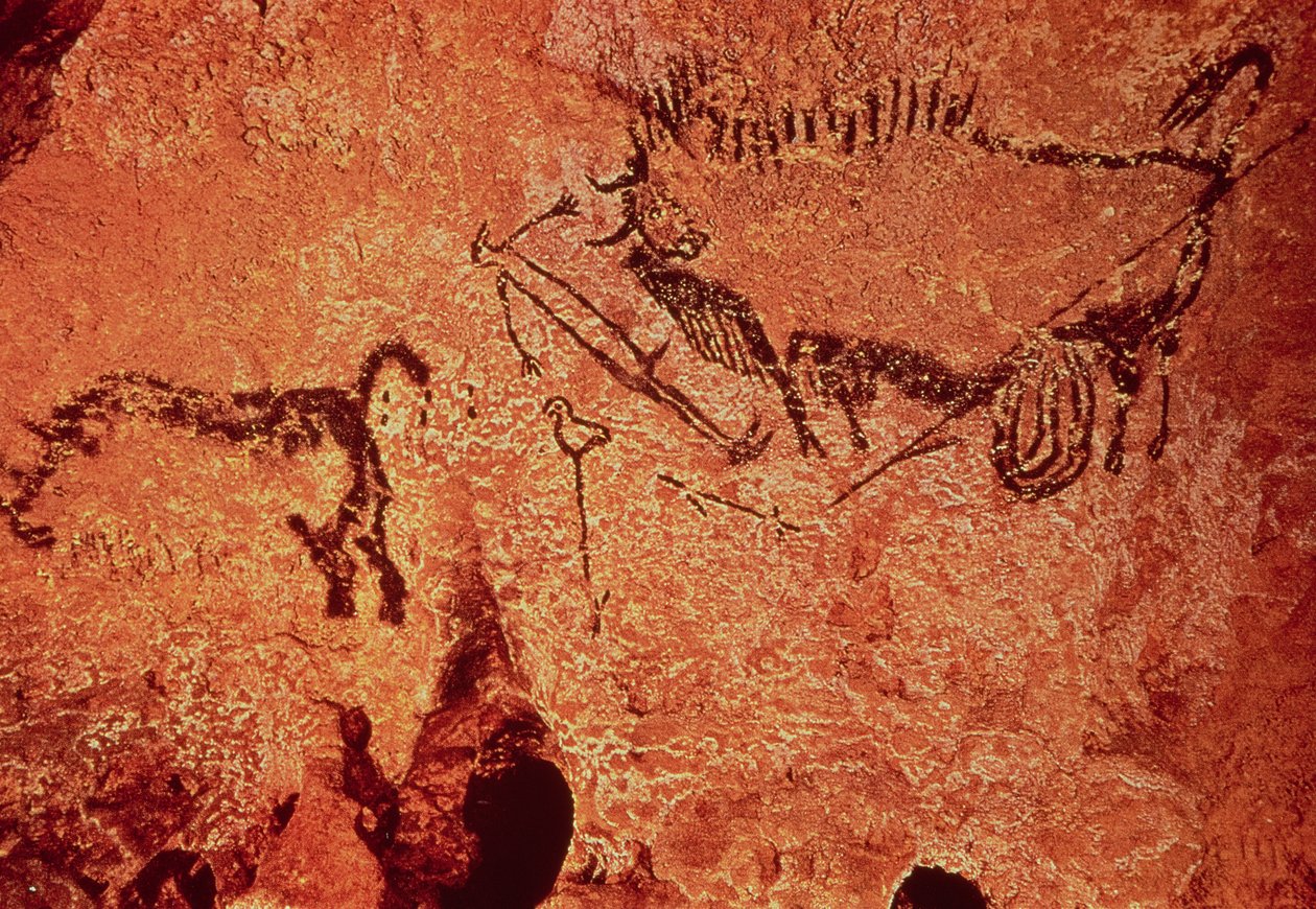 Malowidło naskalne przedstawiające scenę polowania, ok. 17000 pne (malarstwo jaskiniowe) autorstwa Prehistoric
