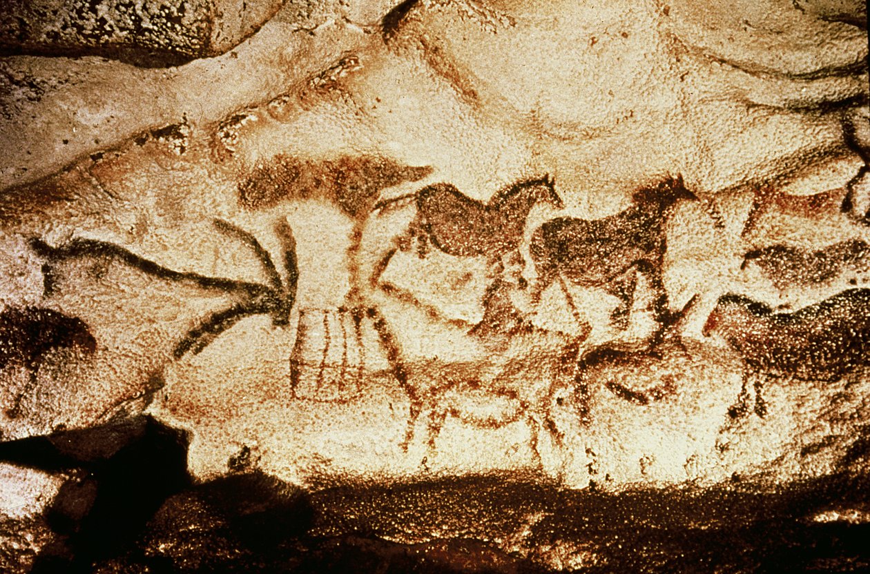 Konie i jelenie z jaskiń w Altamira, ok. 15000 p.n.e. (malowidło jaskiniowe) autorstwa Prehistoric