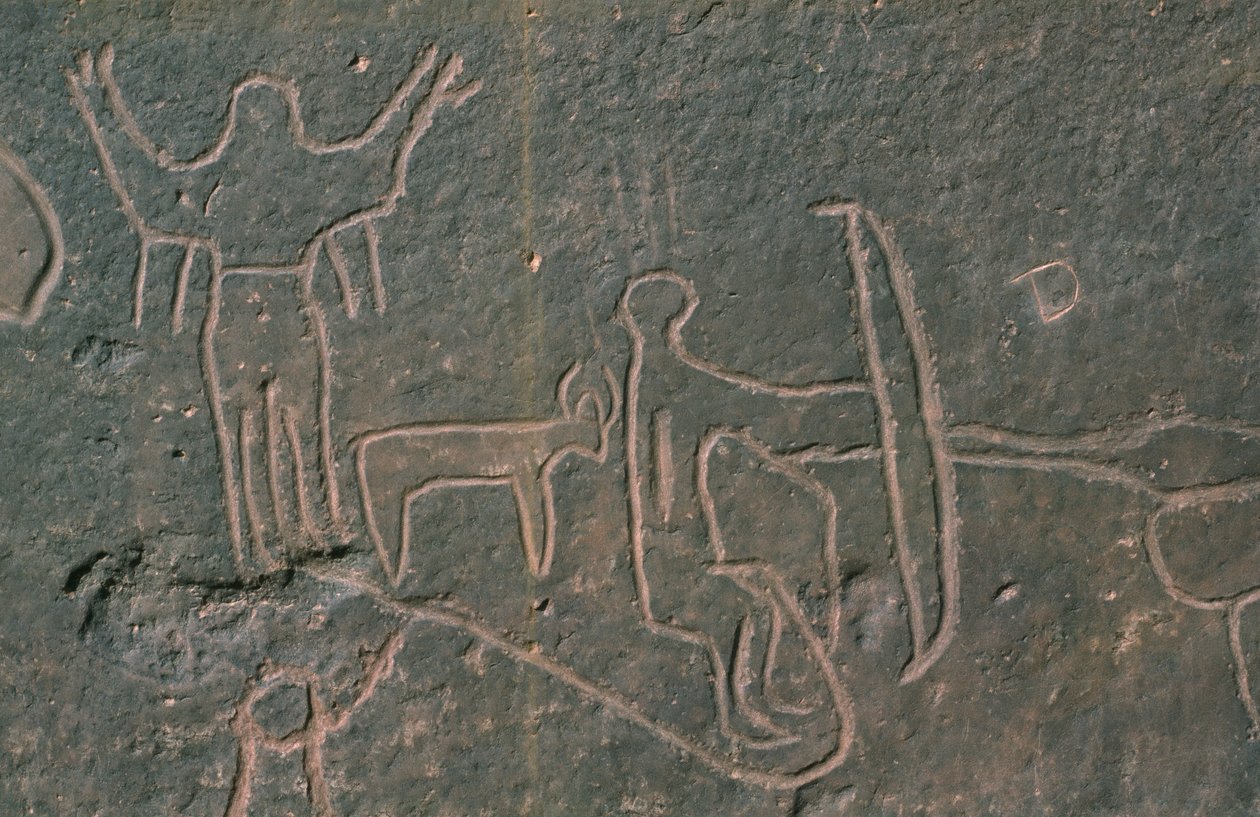 Postacie ludzkie i zwierzęta (malarstwo naskalne) autorstwa Prehistoric