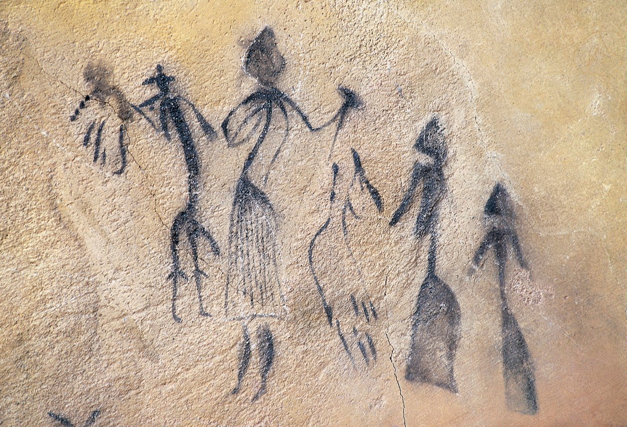 Taniec falliczny typu stylizacyjno-naturalistycznego, sztuka mezolitu (malarstwo ścienne) autorstwa Prehistoric Prehistoric