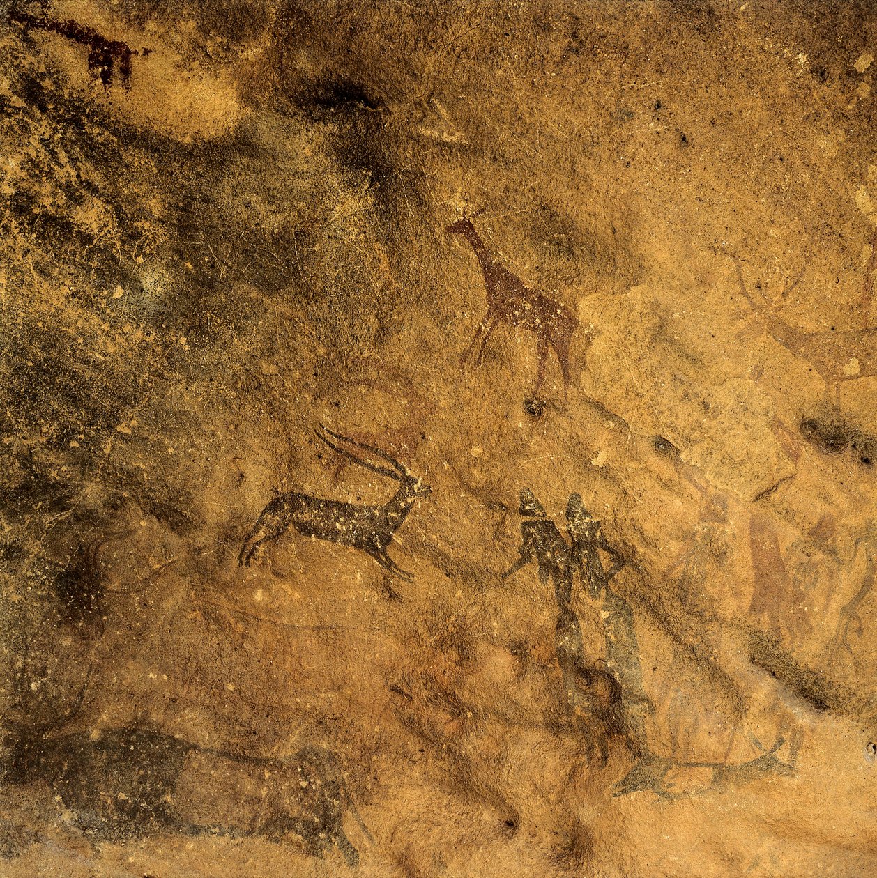 Prehistoryczny taniec falliczny Hiszpania, Katalonia, Lleida, El Cogul, Grotte des Maures (obraz) autorstwa Prehistoric Prehistoric