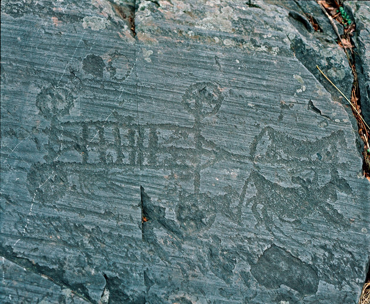 Prehistoria: Cywilizacja Camunni: rydwan napędzany przez konie, koła są przedstawiane ze szprychami, a konie są profilowane w celu poszukiwania. Grawer naskalny skały 23 firmy Naquane (Valcamonica, Val Camonica, Brescia). Okres między neolitem a Bro autorstwa Prehistoric Prehistoric
