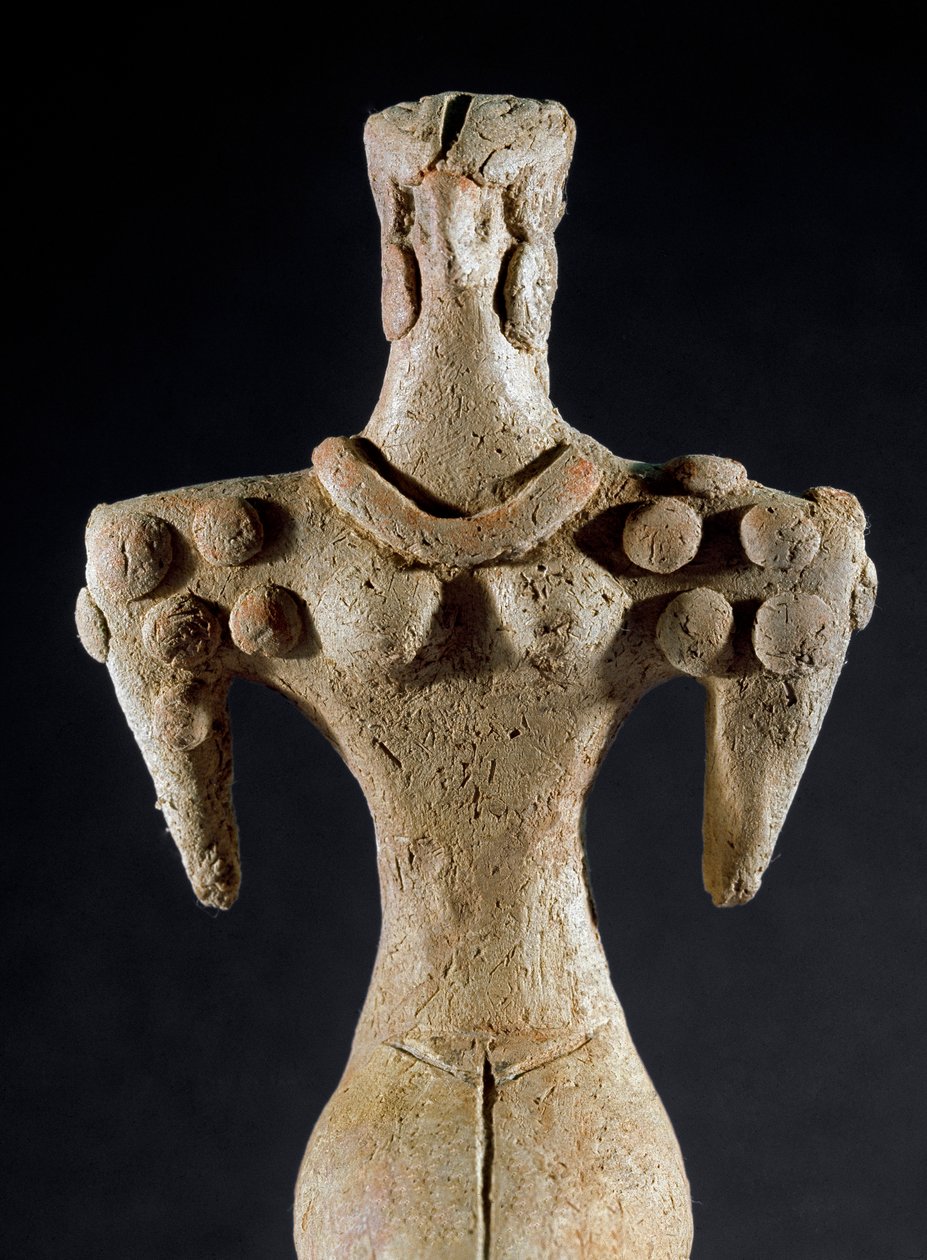 Prehistoria: gliniana statuetka przedstawiająca kobietę o kwadratowym ramieniu z centralnego Turkmenistanu (region Kara-Depe). 4000-3700 pne. Eneolityczny, epoka miedzi. Słońce. 18 cm Moskwa, Instytut Archeologii Rosyjskiej Akademii Nauk, Rosja autorstwa Prehistoric Prehistoric