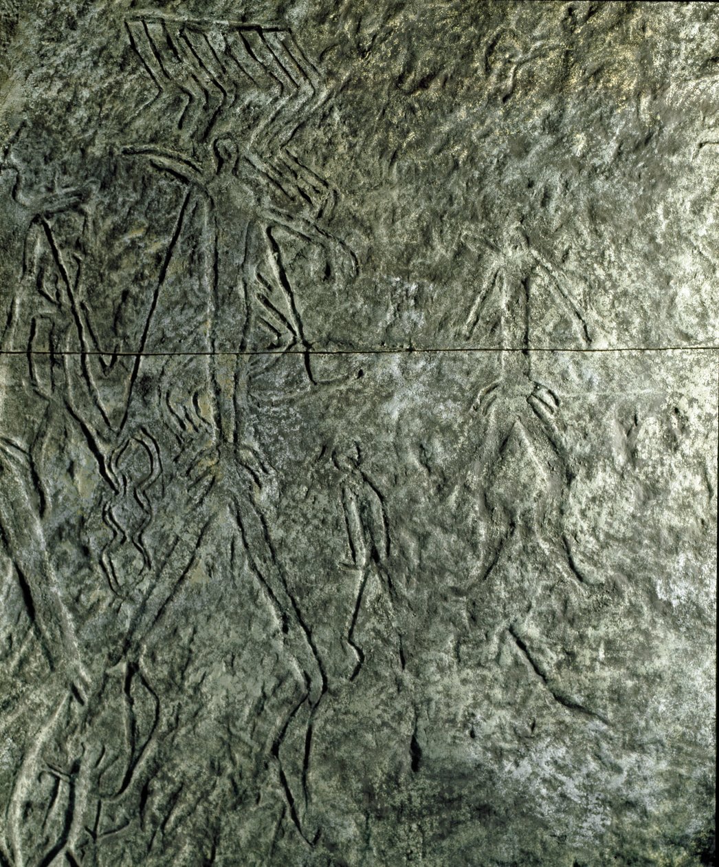Prehistoria, sztuka naskalna: petroglif (graffiti na kamieniu) postaci ludzkich. neolit, epoka kamienia. (Azerbejdżan) Epoka brązu. Baku, Państwowe Muzeum Historii Religii Azerbejdżanu autorstwa Prehistoric Prehistoric