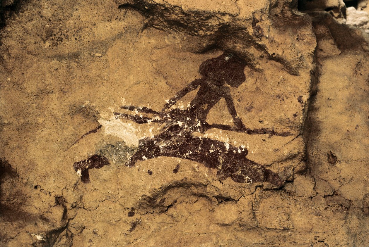 Sztuka naskalna: łowczyni kobiet. Prehistoria, górny paleolit. Jaskinia Tio Garroso, Hiszpania. autorstwa Prehistoric Prehistoric