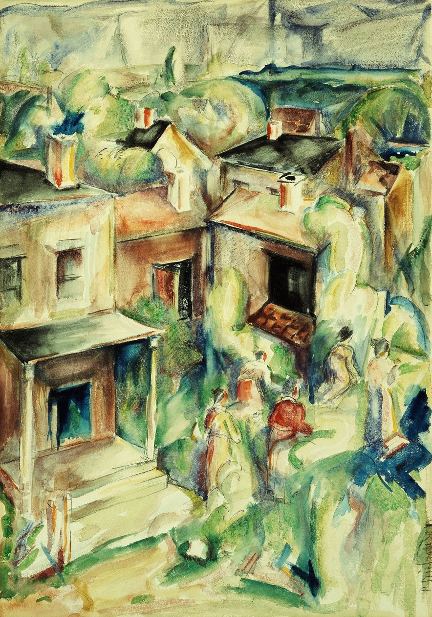 Wieś, ok. 1929 (akwarela i ołówek na papierze kładzione na płycie) autorstwa William Preston Dickinson