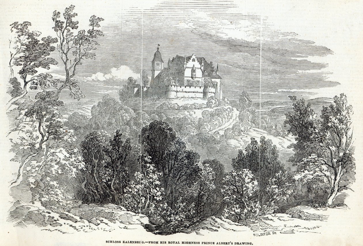 Schloss Kalenberg، د WJ Linton لخوا نقاش شوی، د لندن له خبرونو څخه، د اګست په 16، 1845 پولی autorstwa Prince Albert of Saxe Coburg and Gotha