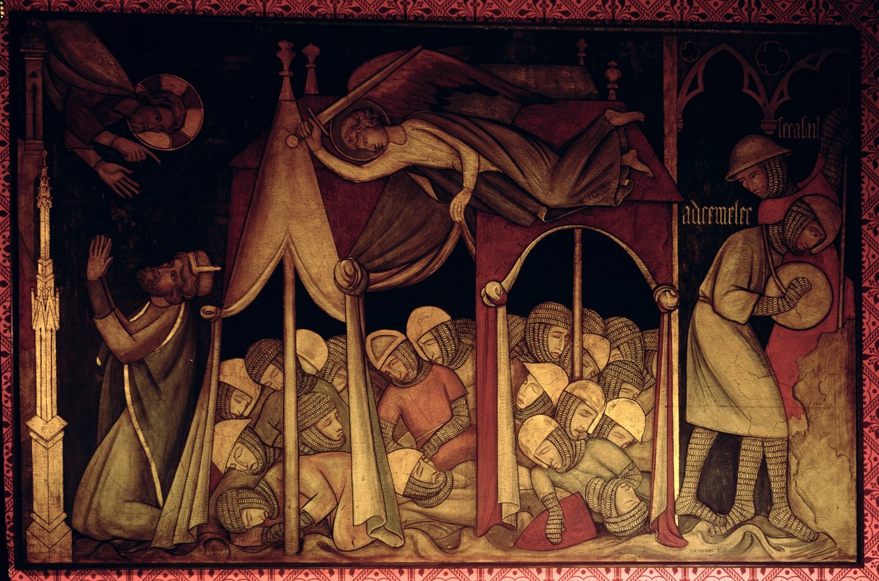 A História de Ezequias, reconstrução de uma parede uma pintura originalmente na Câmara Pintada do Palácio de Westminsterpolish autorstwa Professor Ernest Tristram