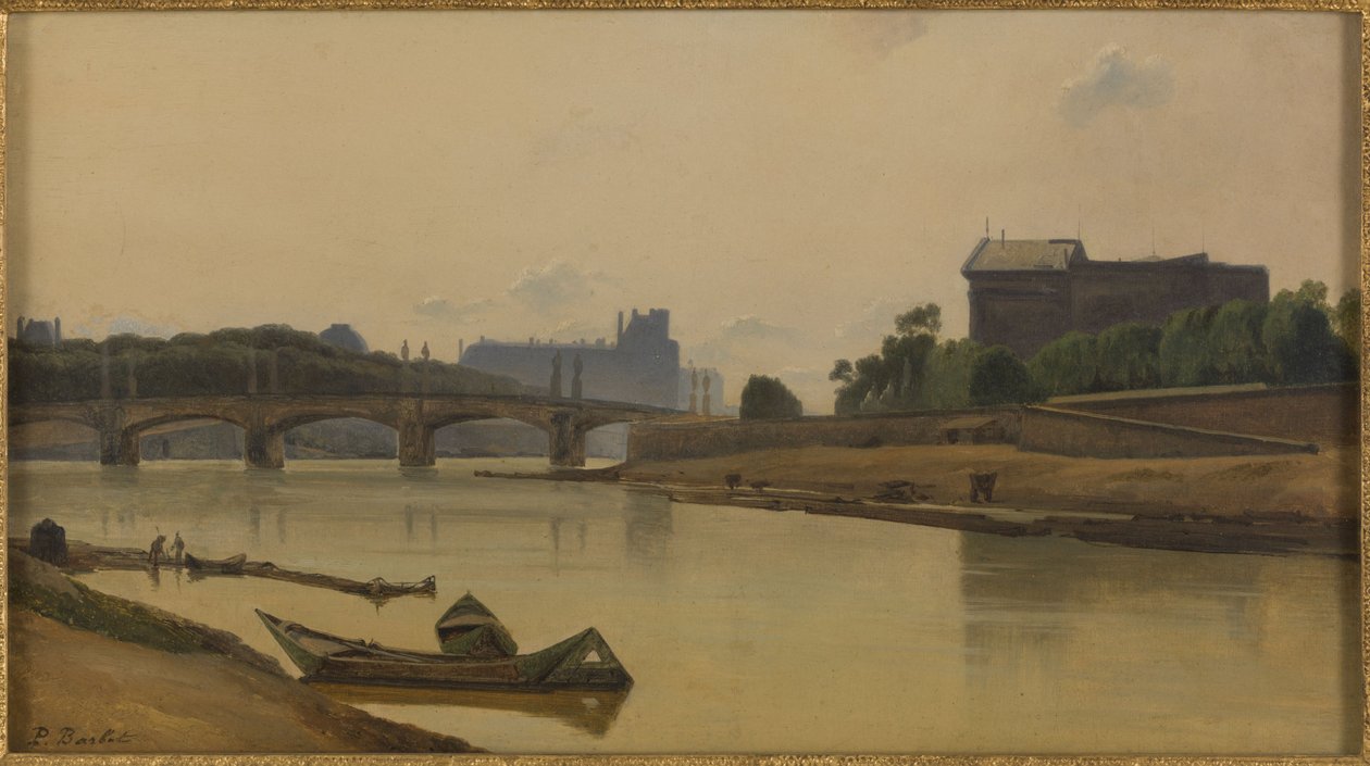 Le pont de la Concorde vu du quai de la Conférence, ok. 1830, ok. 1830 (olej na płótnie) autorstwa Prosper Barbot