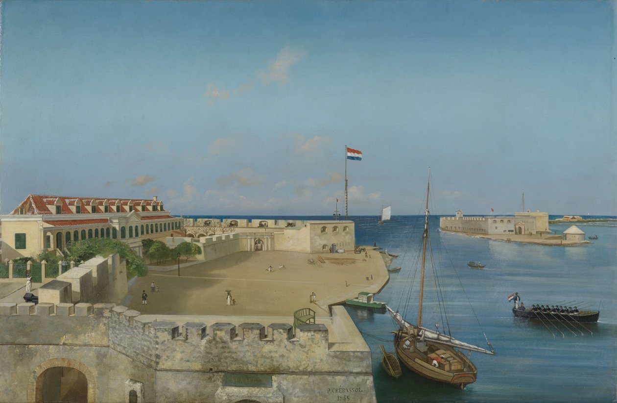 Wejście do portu Willemstad z Pałacem Rządowym autorstwa Prosper Crébassol (signed by artist)