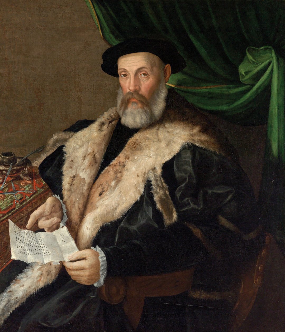 Portret starszego dżentelmena w płaszczu obszytym futrem autorstwa Prospero Fontana
