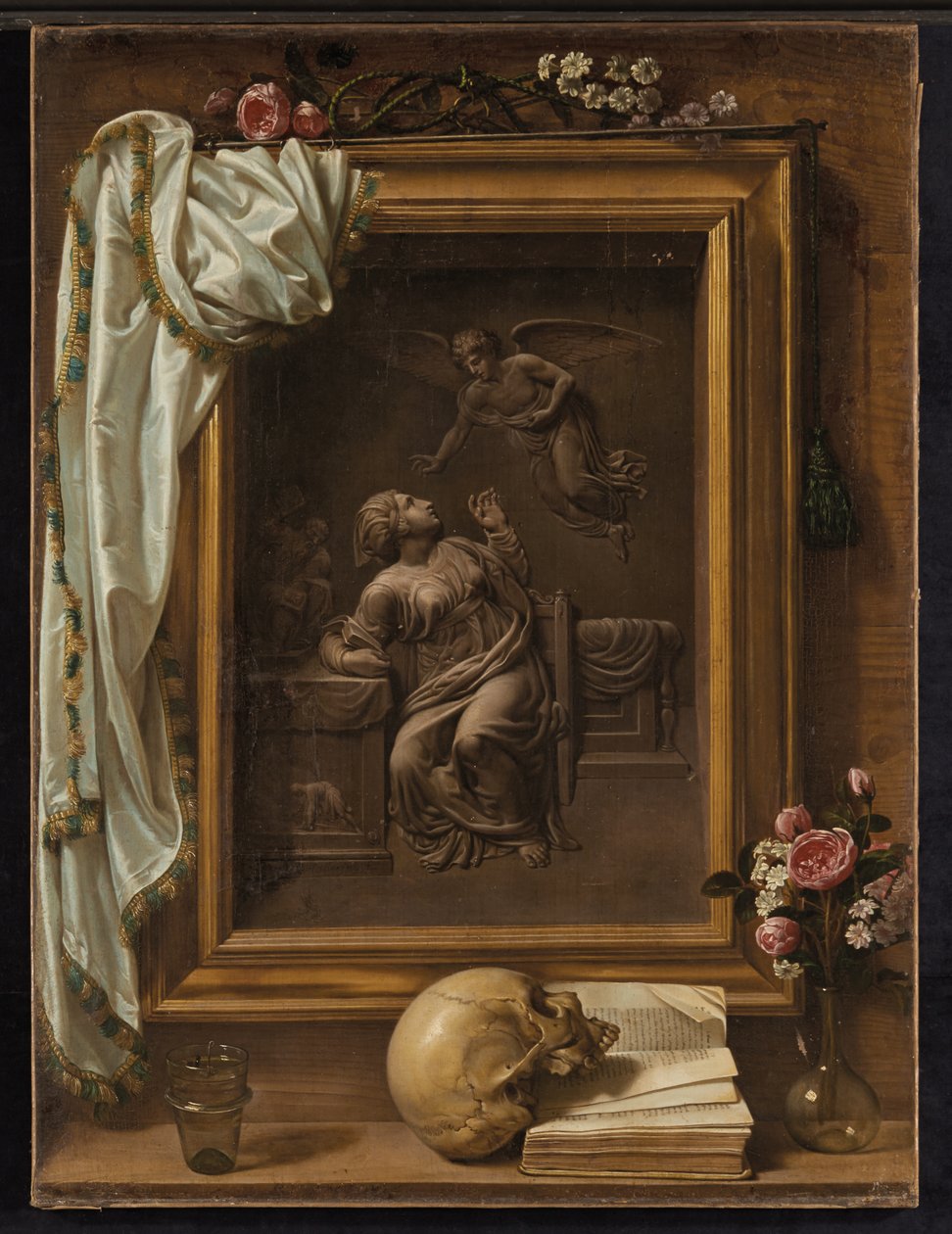 Trompe-l”œil z brązową płaskorzeźbą przedstawiającą Zwiastowanie, 1825 autorstwa Prospero Mallerini