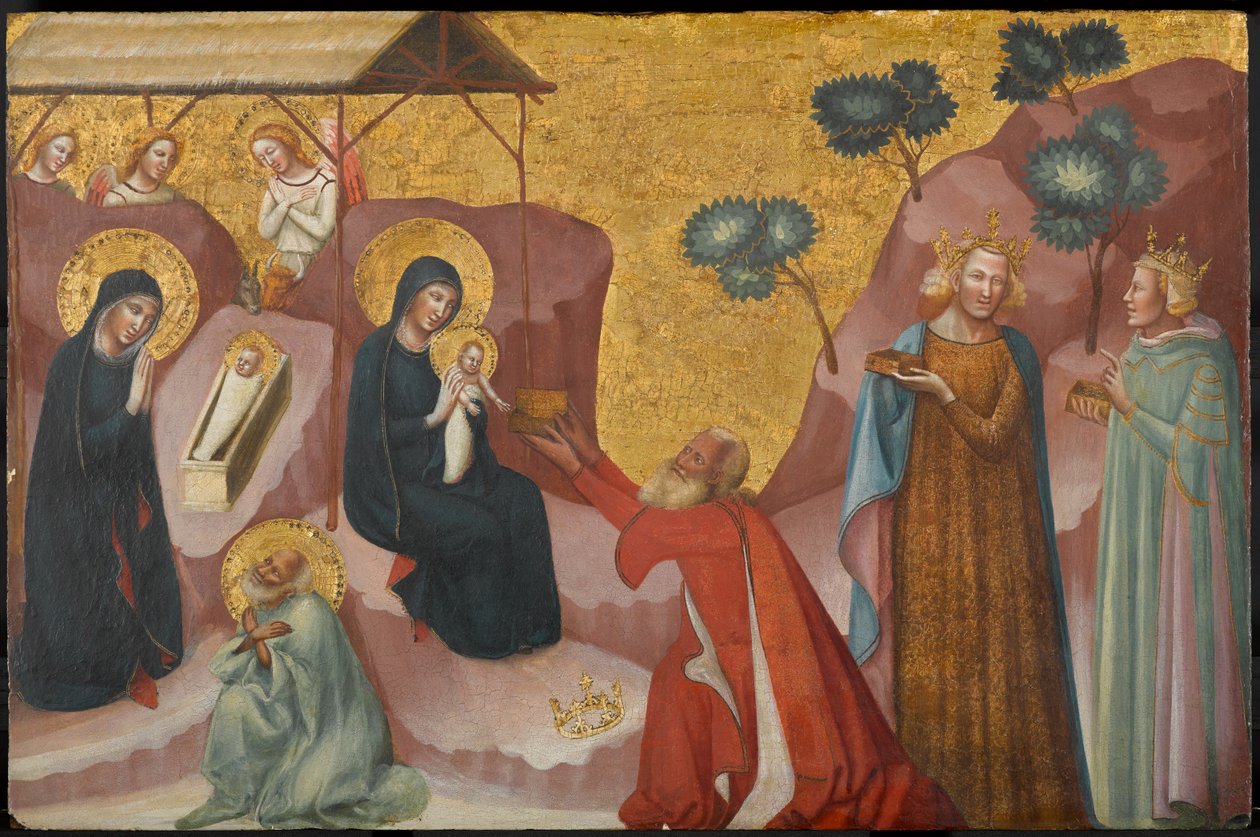 Narodzenia i Pokłon Trzech Króli, ok. 1325-1330 (tempera i złoty płatek na desce) autorstwa Pseudo Jacopino di Francesco
