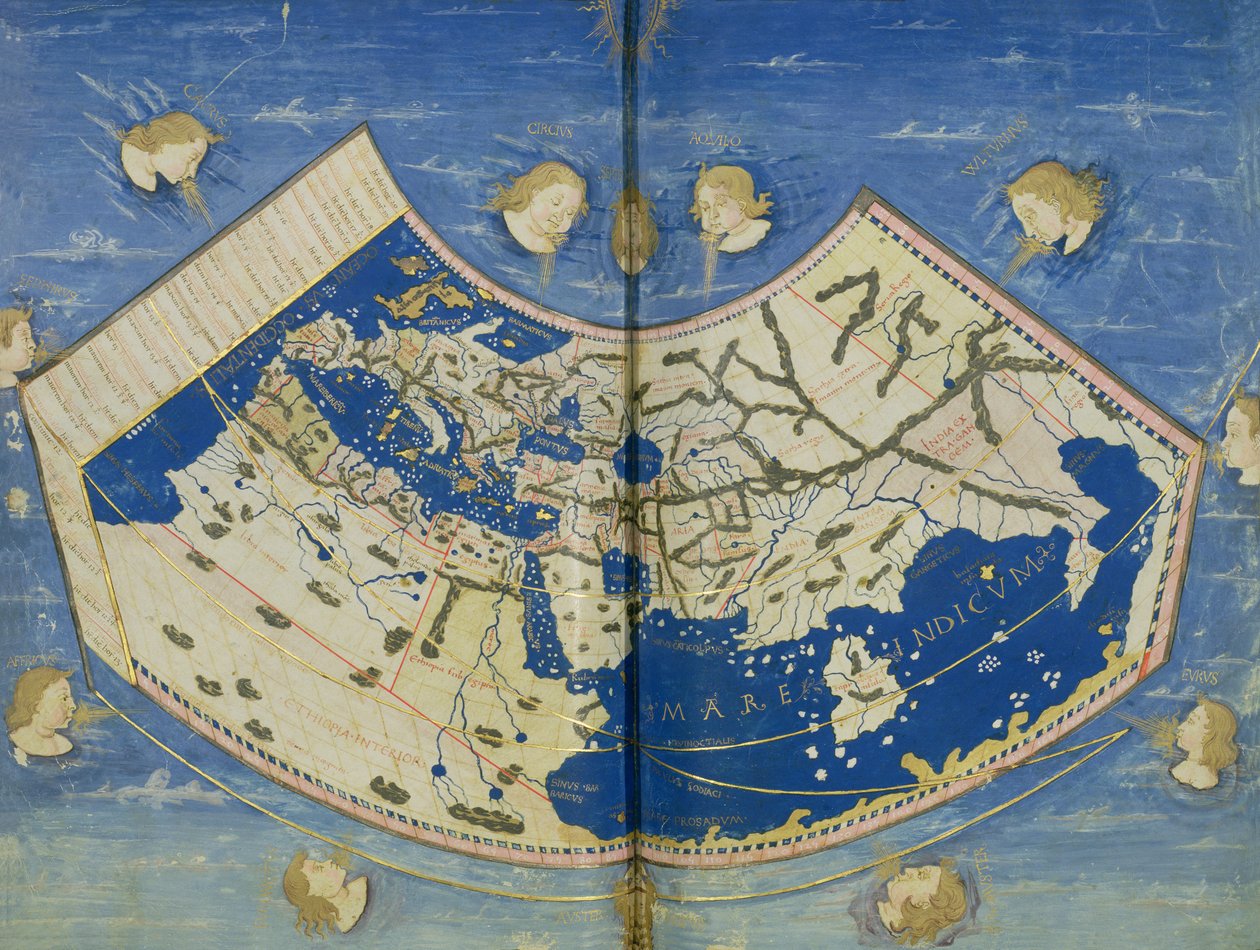 Ms Lat 463 Fol.75v-76r Mapa świata z dwunastoma wiatrami autorstwa Ptolemy