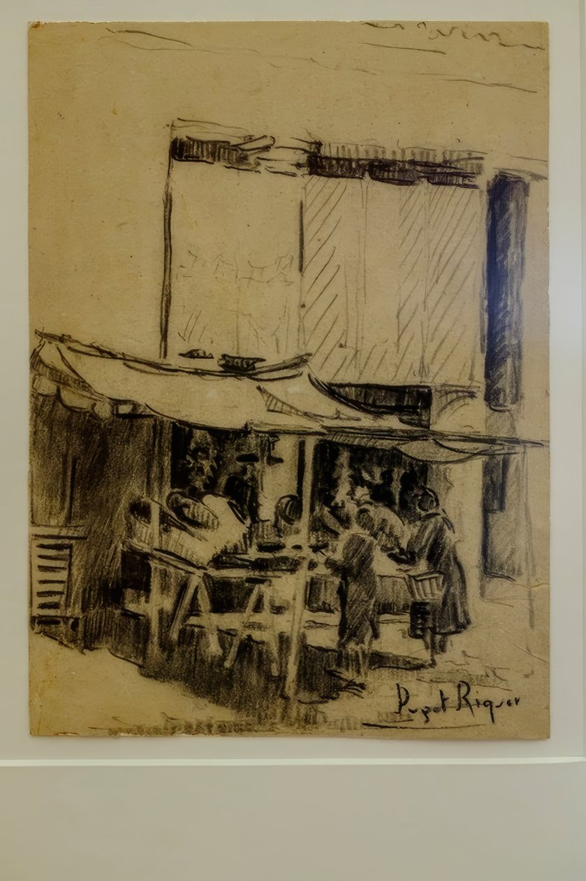 plac, Narcís Puget Riquer, rysunek węglem drzewnym, muzeum Puget, dom szlachecki Can LLaudis , Dalt Vila, Ibiza, Baleary, Hiszpania autorstwa Puget Riquer
